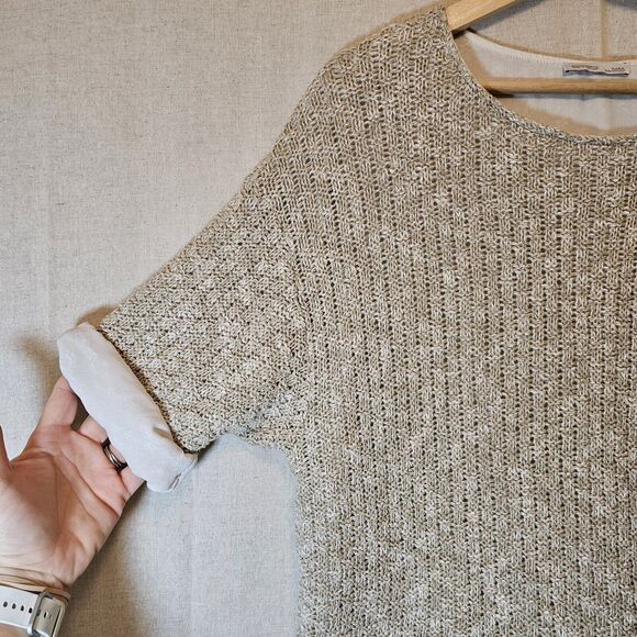 Zara W/B Collection Womens Layered Top Tan Knit Sweater Over Cream Medium *flaw* - Picture 2 of 9